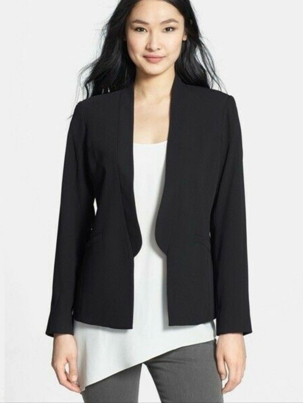 Eileen Fisher Black Stand Collar Open Front Blazer Size 8